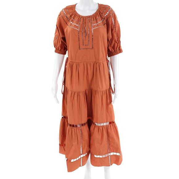 ALC Dresses & Skirts - ALC Womens Short Puff Sleeve Embroidered Maxi Dress Orange Size 6